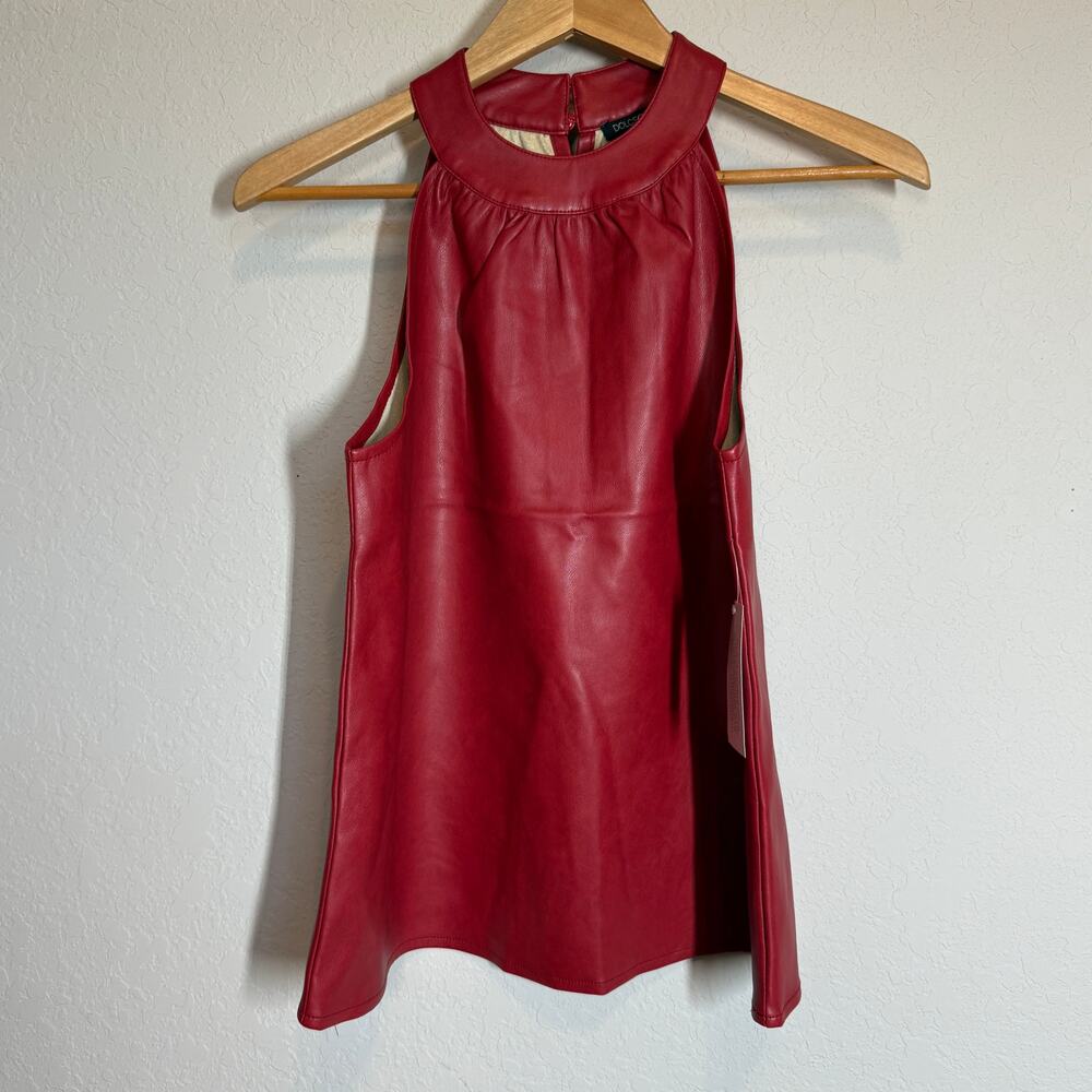 Women's DolceCabo Faux Red Leather Sleeveless Halter‎ Top Size Medium NEW